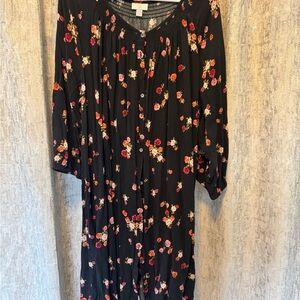 J. Jill Black and Pink Bishop Sleeve Midi Sundress